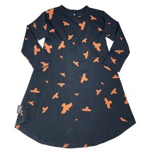 Moi Bird Print High-Low Dress Toddler 2 Black Orange Organic Cotton Halloween